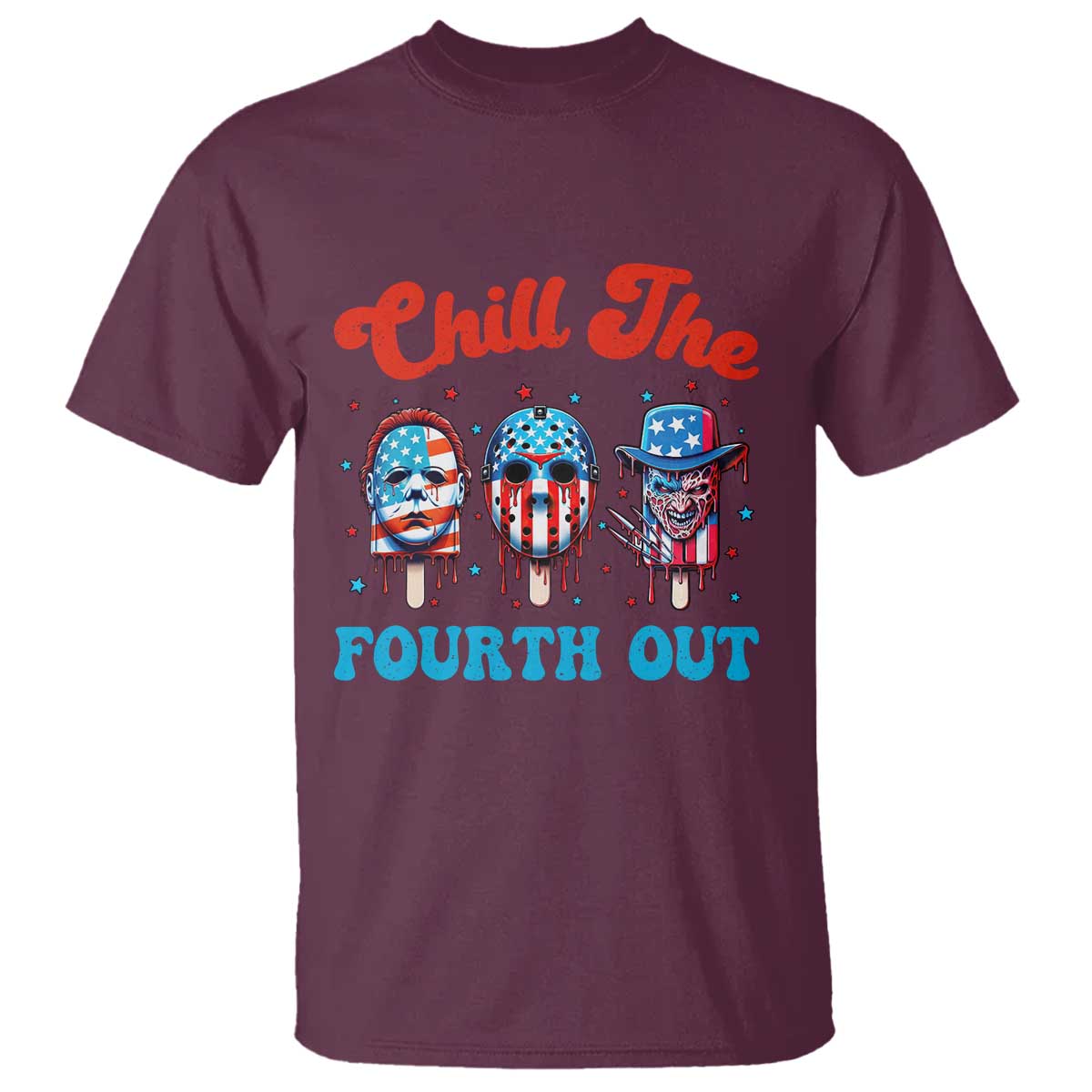funny-chill-the-fourth-out-t-shirt-4th-of-july-horror-movie-popsicle-mask-usa-flag