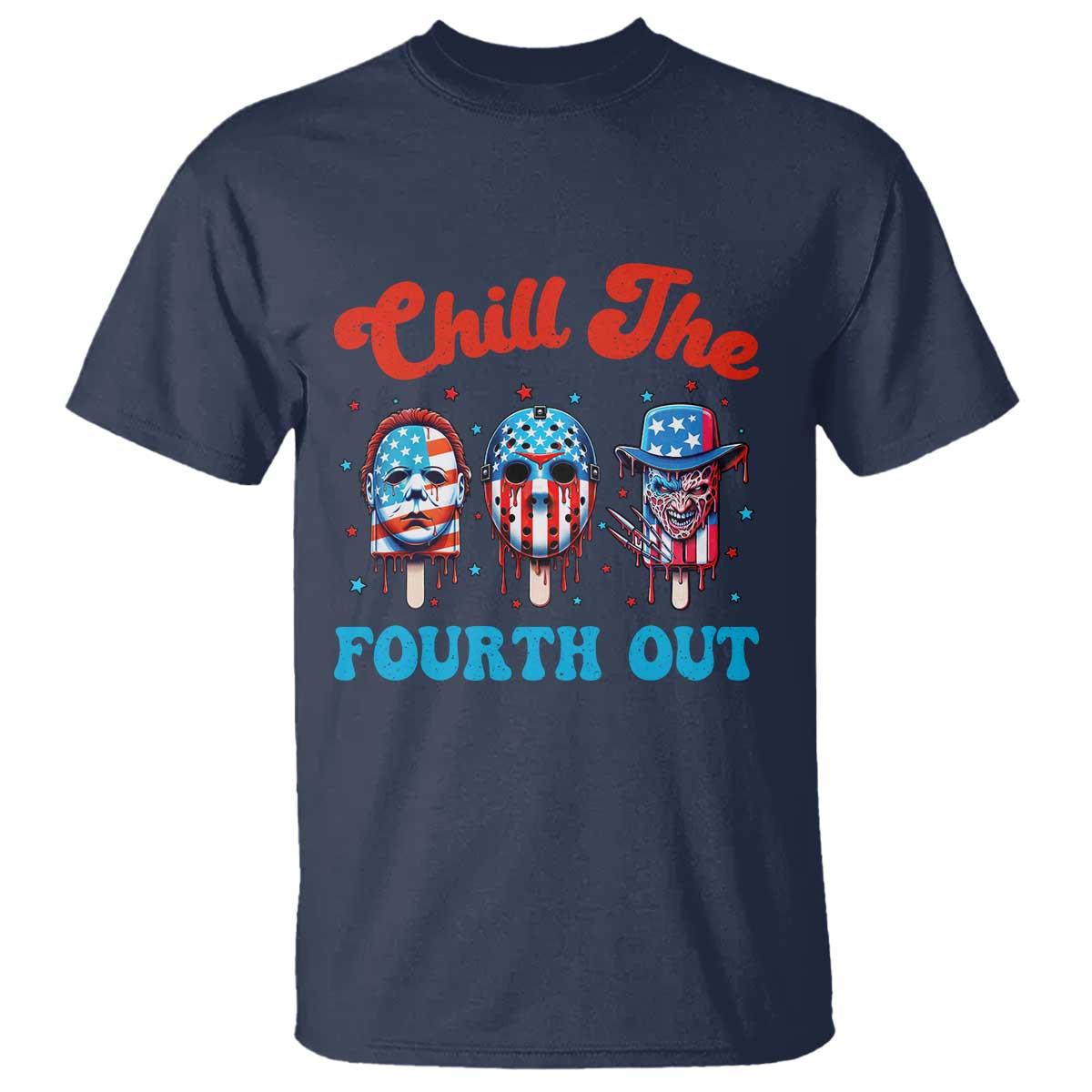 funny-chill-the-fourth-out-t-shirt-4th-of-july-horror-movie-popsicle-mask-usa-flag