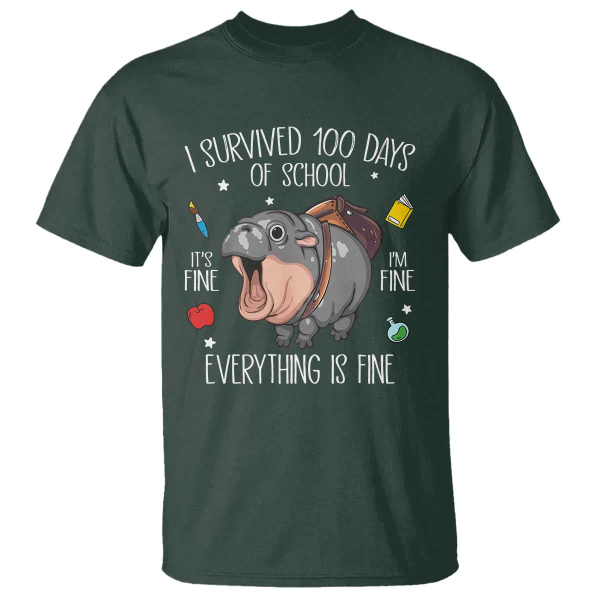 funny-i-survived-100-days-of-school-moo-deng-t-shirt-its-im-fine-everything-is-fine