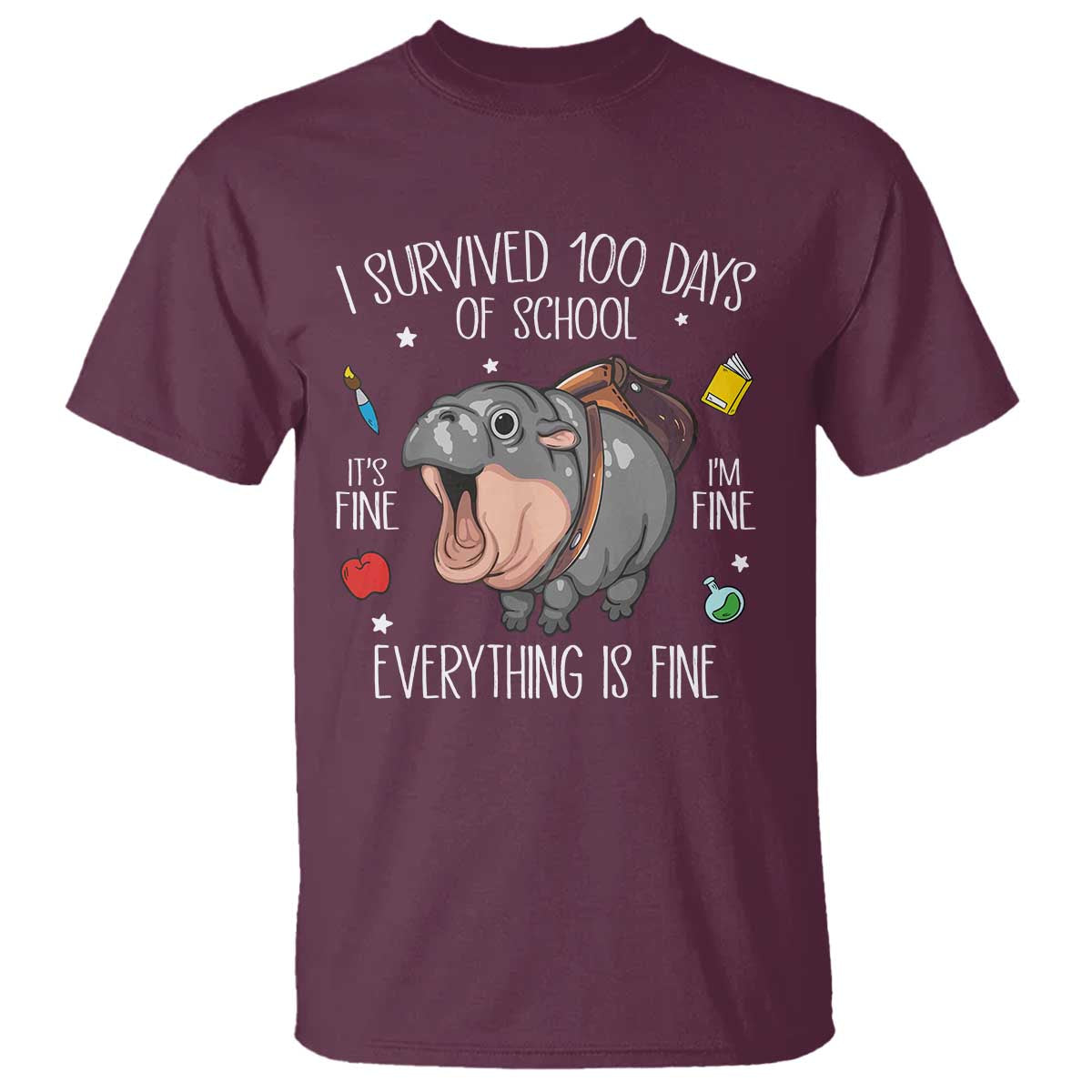 funny-i-survived-100-days-of-school-moo-deng-t-shirt-its-im-fine-everything-is-fine