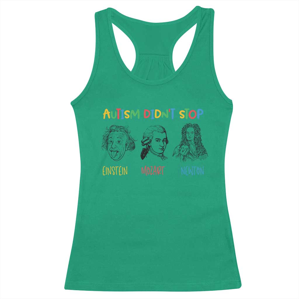 Autism Didn't Stop Einstein Mozart Newton Racerback Tank Top Autism Support
