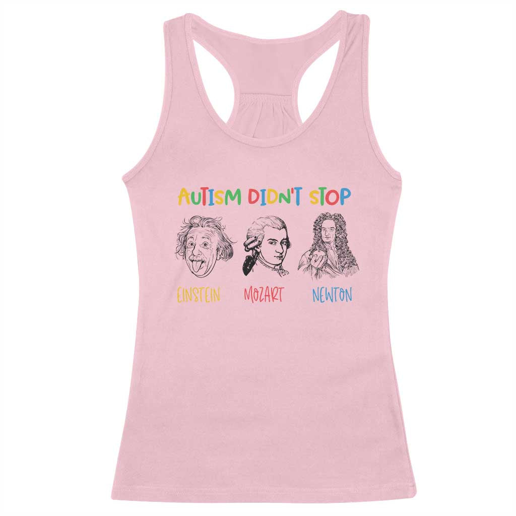 Autism Didn't Stop Einstein Mozart Newton Racerback Tank Top Autism Support