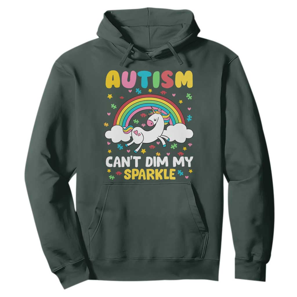 Funny Autism Can't Dim My Sparkle Hoodie Autism Support Unicorn Rainbow
