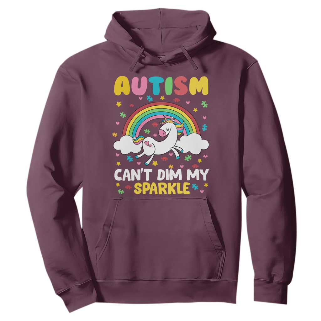 Funny Autism Can't Dim My Sparkle Hoodie Autism Support Unicorn Rainbow