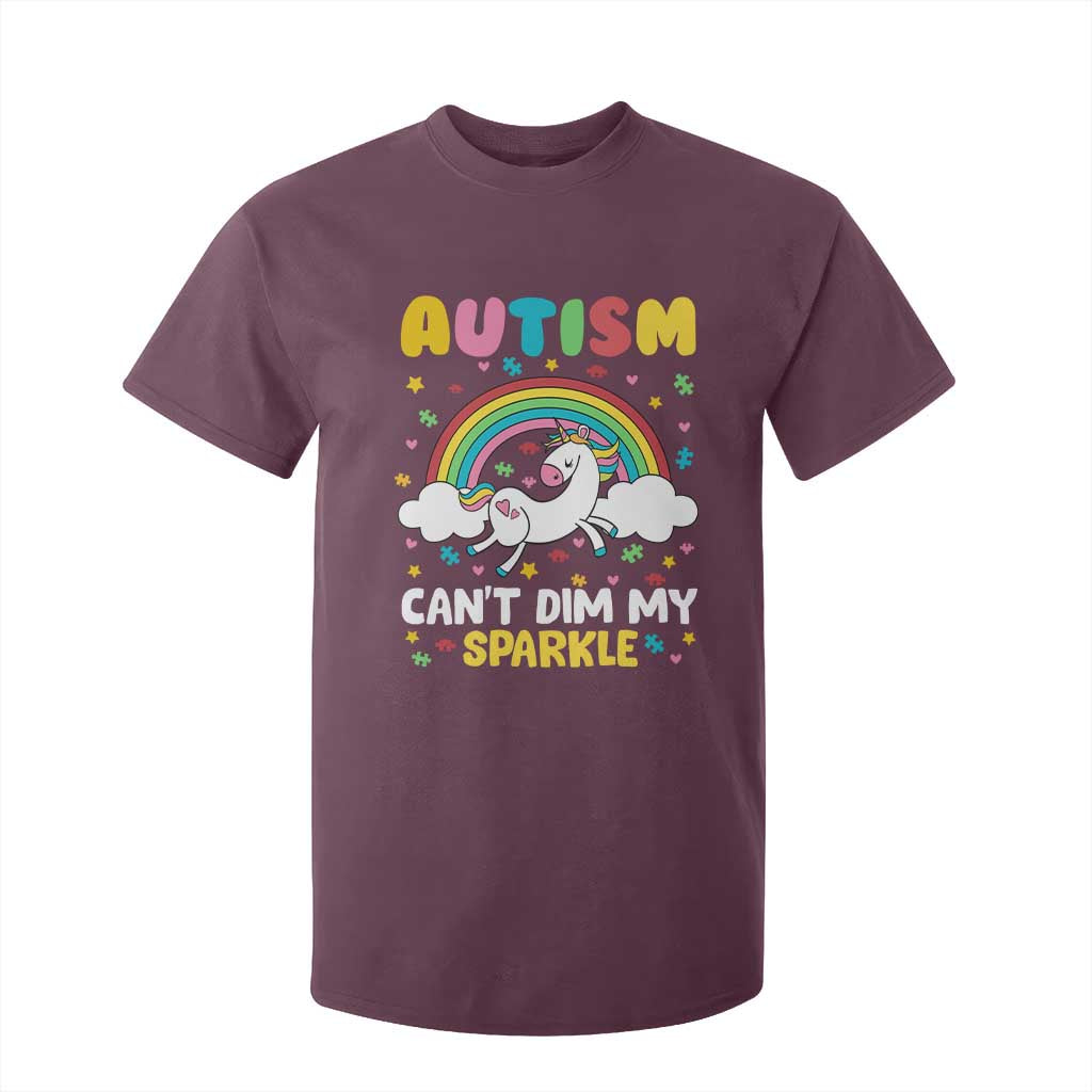 Funny Autism Can't Dim My Sparkle T Shirt For Kid Autism Support Unicorn Rainbow