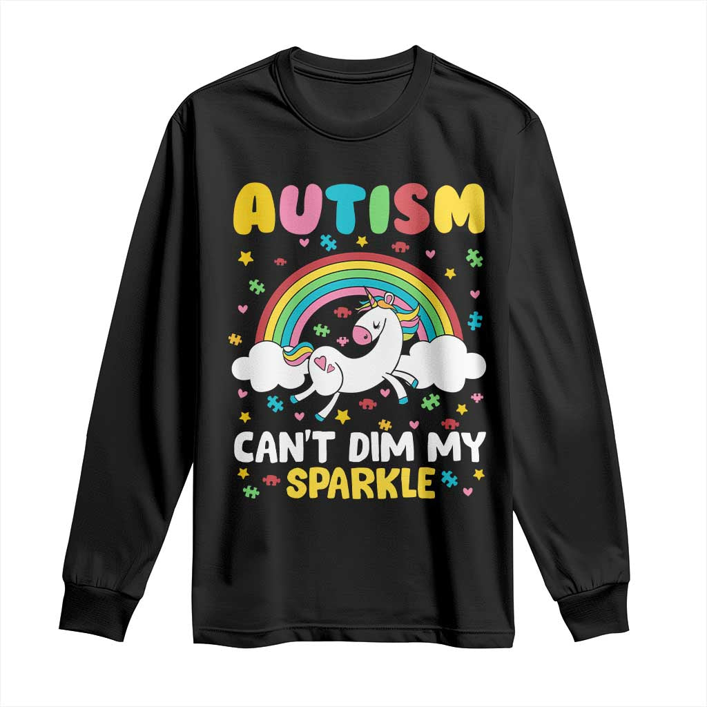Funny Autism Can't Dim My Sparkle Long Sleeve Shirt Autism Support Unicorn Rainbow