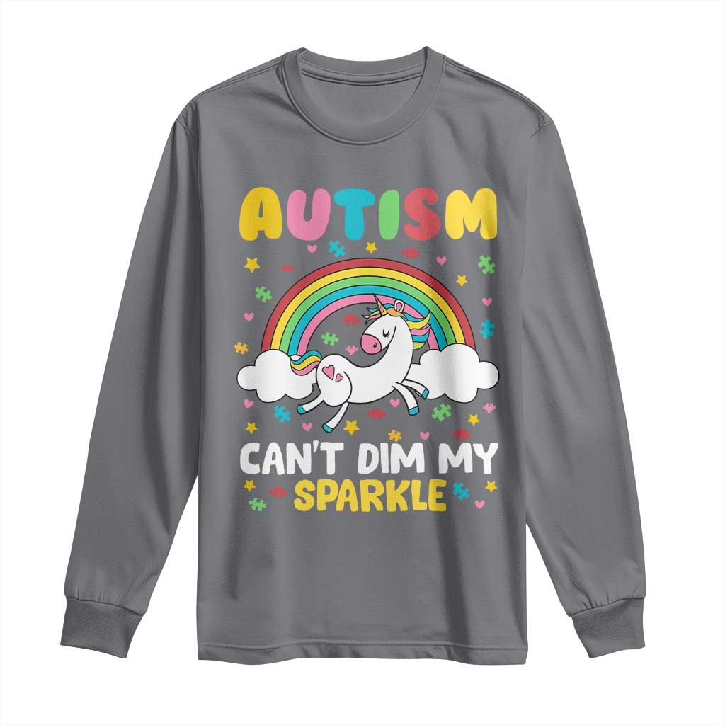 Funny Autism Can't Dim My Sparkle Long Sleeve Shirt Autism Support Unicorn Rainbow