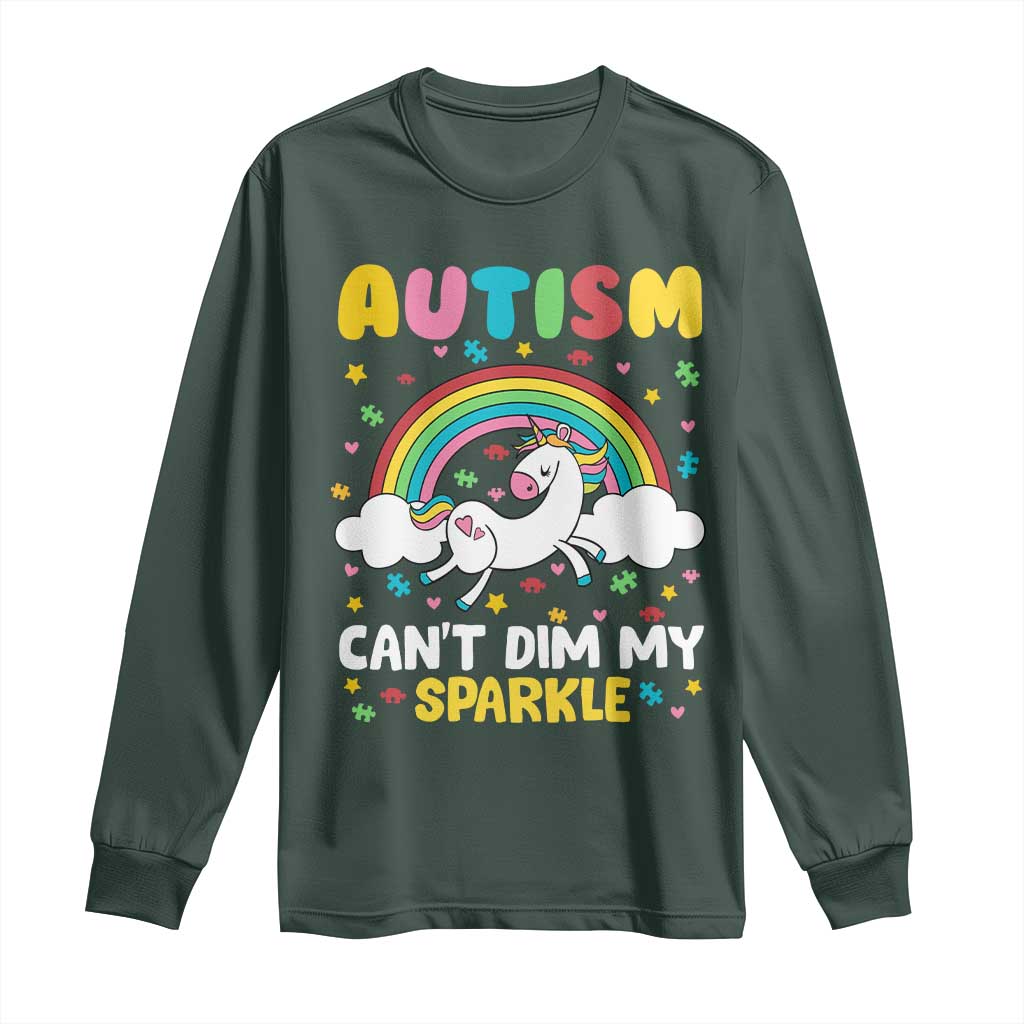 Funny Autism Can't Dim My Sparkle Long Sleeve Shirt Autism Support Unicorn Rainbow