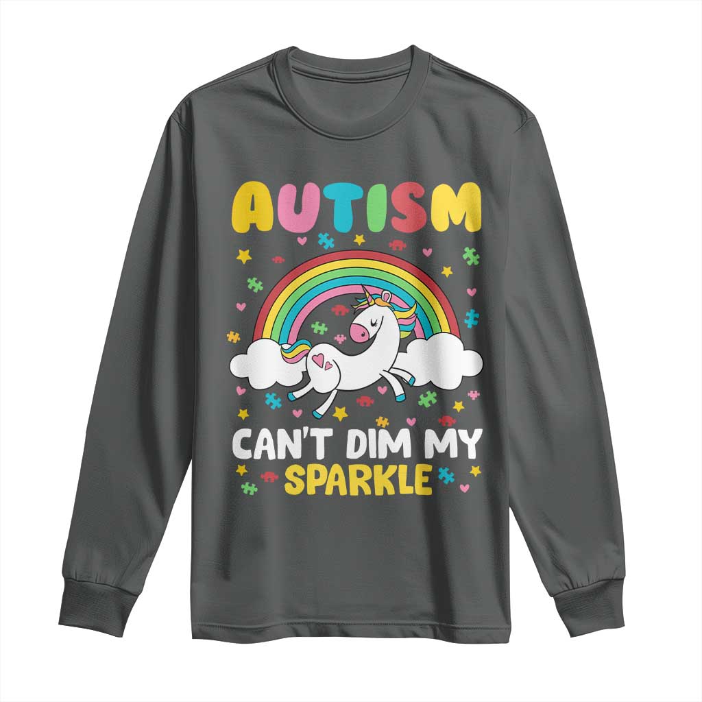 Funny Autism Can't Dim My Sparkle Long Sleeve Shirt Autism Support Unicorn Rainbow