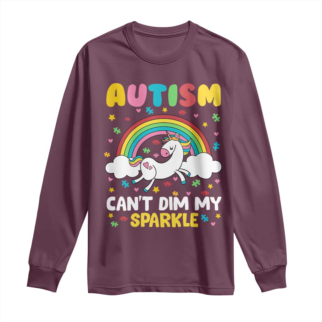 Funny Autism Can't Dim My Sparkle Long Sleeve Shirt Autism Support Unicorn Rainbow