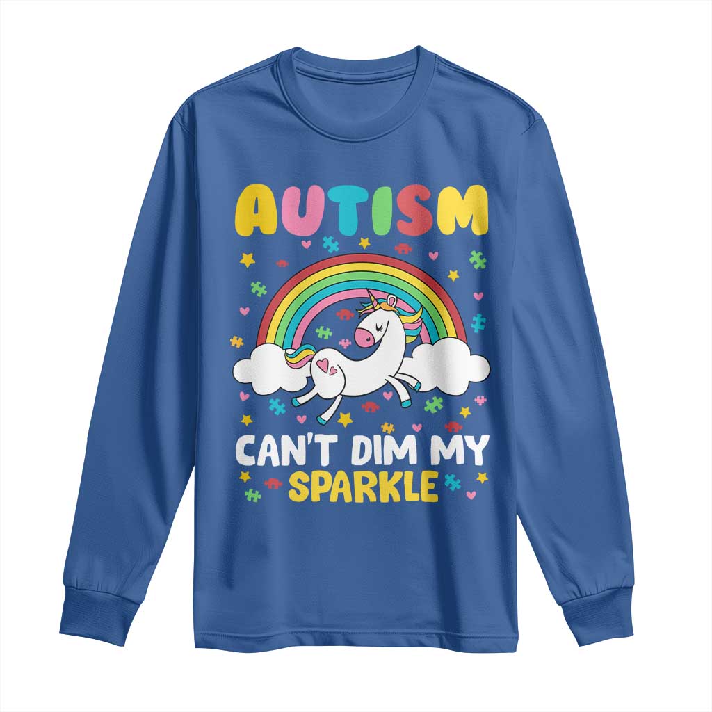 Funny Autism Can't Dim My Sparkle Long Sleeve Shirt Autism Support Unicorn Rainbow