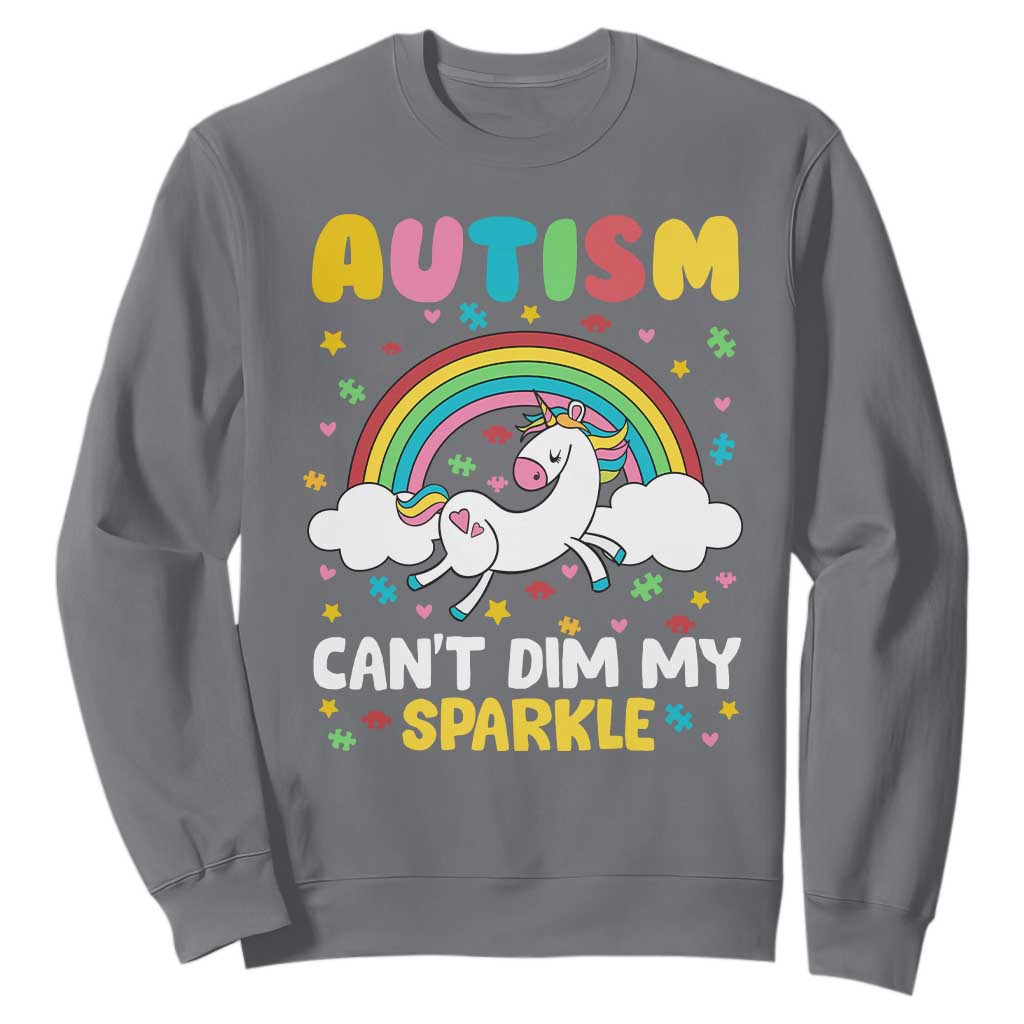 Funny Autism Can't Dim My Sparkle Sweatshirt Autism Support Unicorn Rainbow