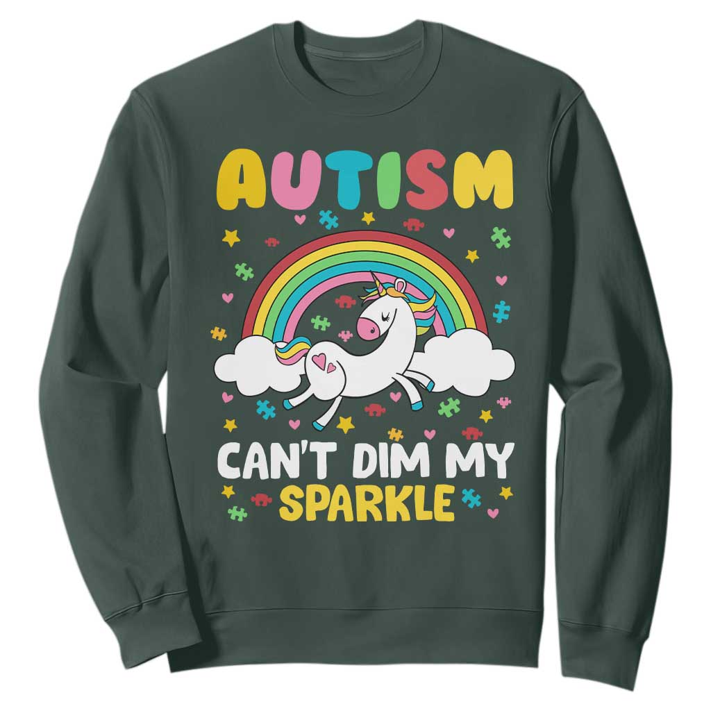 Funny Autism Can't Dim My Sparkle Sweatshirt Autism Support Unicorn Rainbow