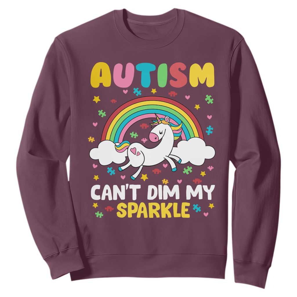Funny Autism Can't Dim My Sparkle Sweatshirt Autism Support Unicorn Rainbow