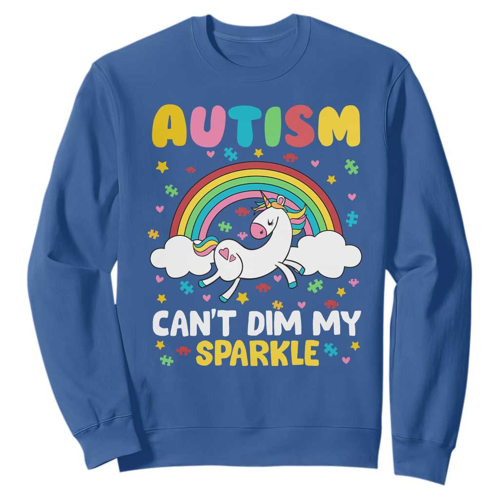Funny Autism Can't Dim My Sparkle Sweatshirt Autism Support Unicorn Rainbow