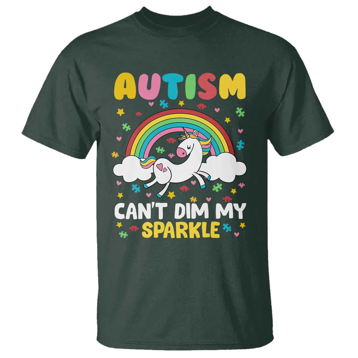 Funny Autism Can't Dim My Sparkle T Shirt Autism Support Unicorn Rainbow