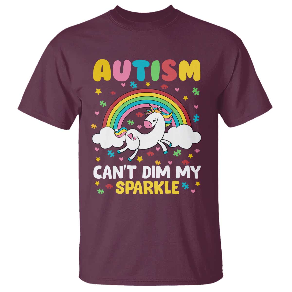 Funny Autism Can't Dim My Sparkle T Shirt Autism Support Unicorn Rainbow