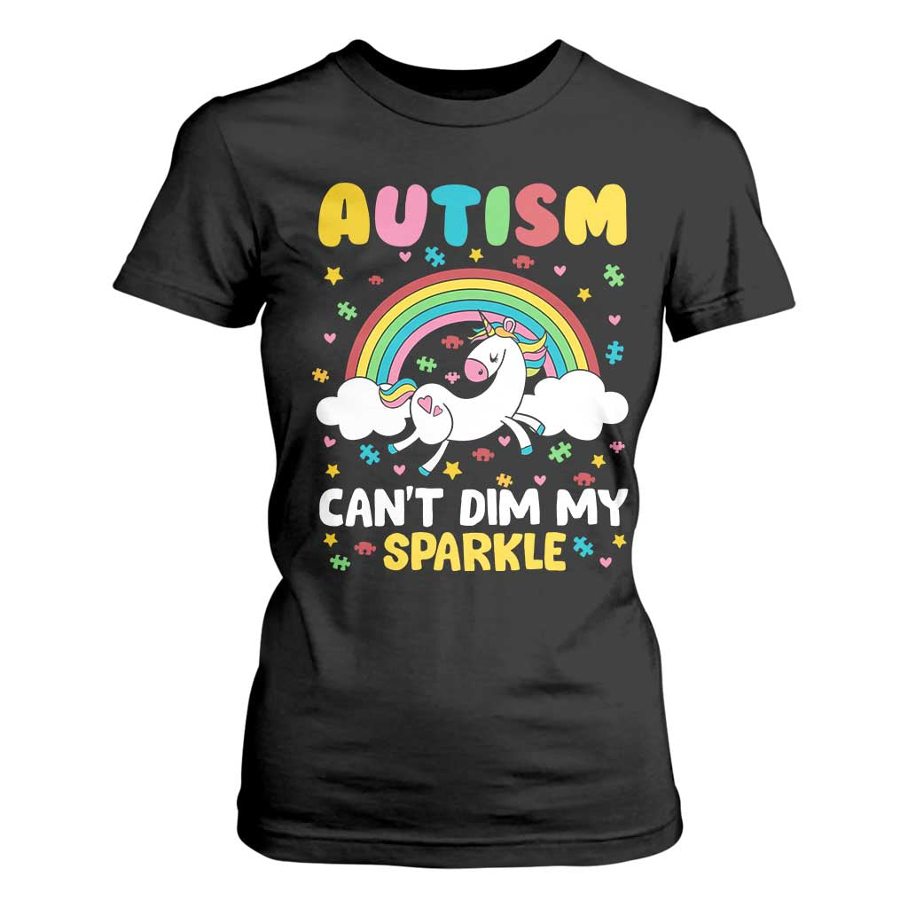 Funny Autism Can't Dim My Sparkle T Shirt For Women Autism Support Unicorn Rainbow