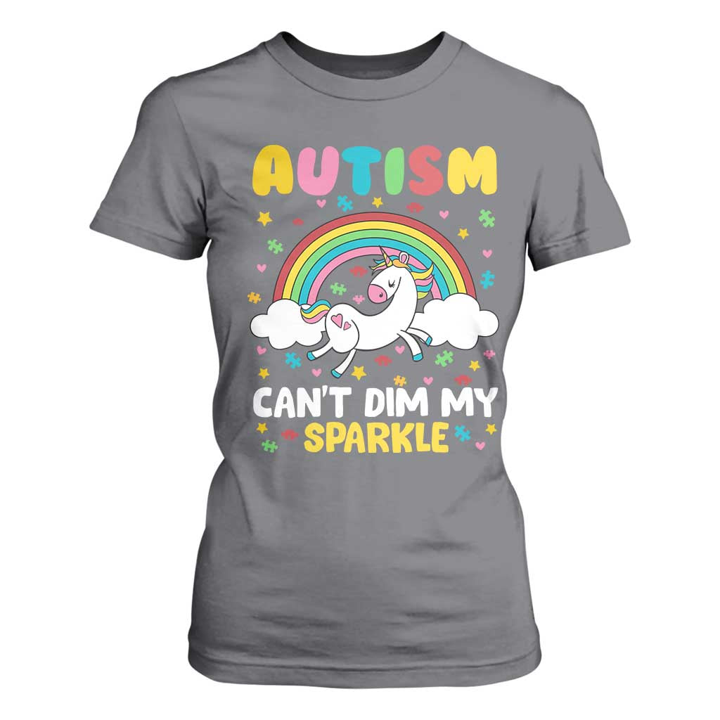 Funny Autism Can't Dim My Sparkle T Shirt For Women Autism Support Unicorn Rainbow