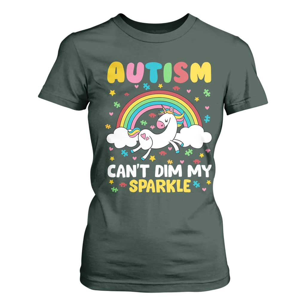 Funny Autism Can't Dim My Sparkle T Shirt For Women Autism Support Unicorn Rainbow