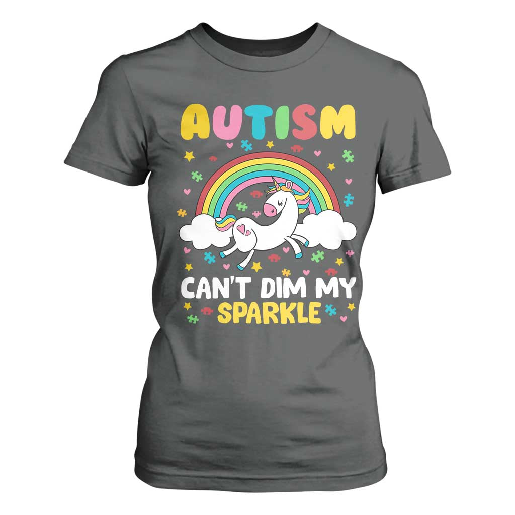 Funny Autism Can't Dim My Sparkle T Shirt For Women Autism Support Unicorn Rainbow