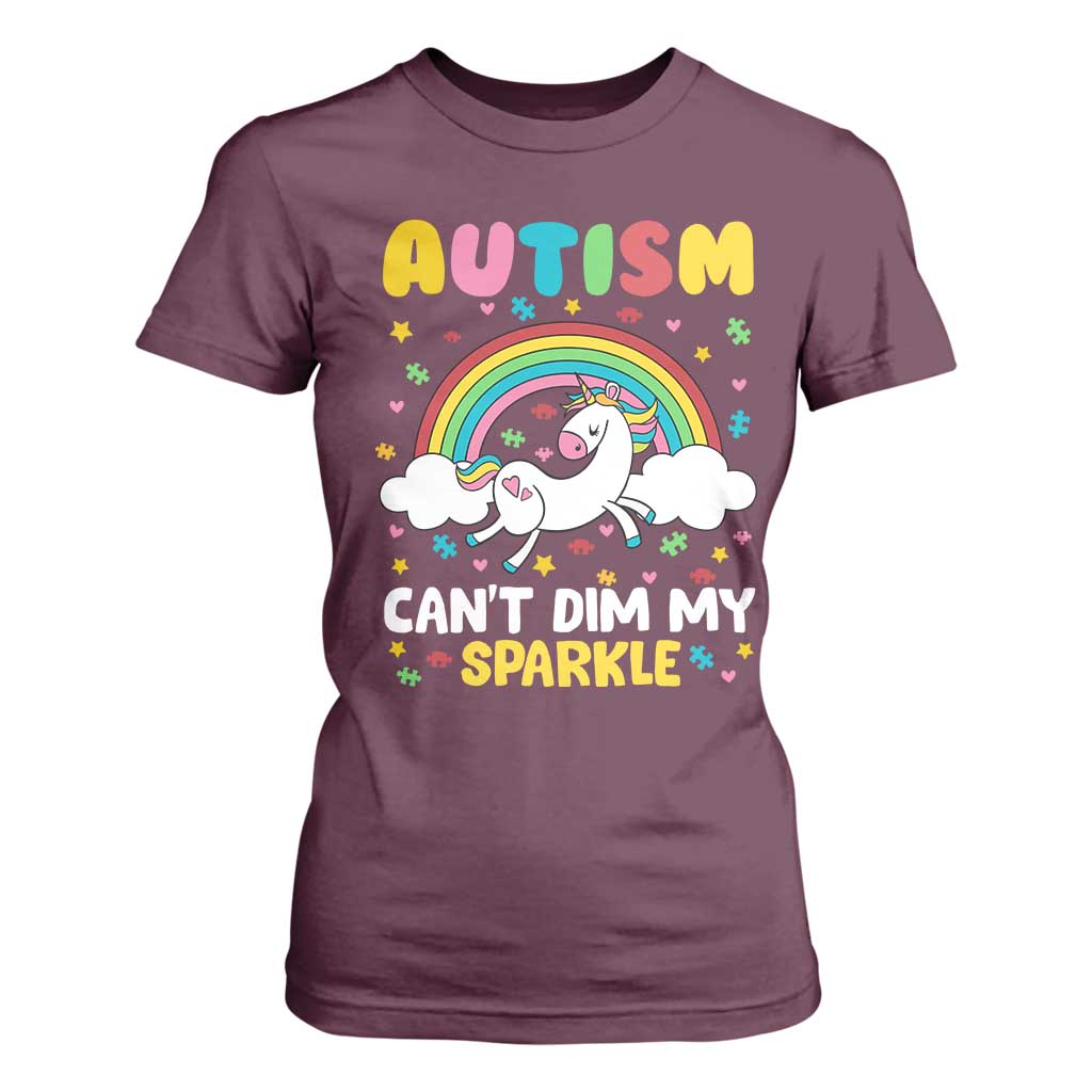 Funny Autism Can't Dim My Sparkle T Shirt For Women Autism Support Unicorn Rainbow