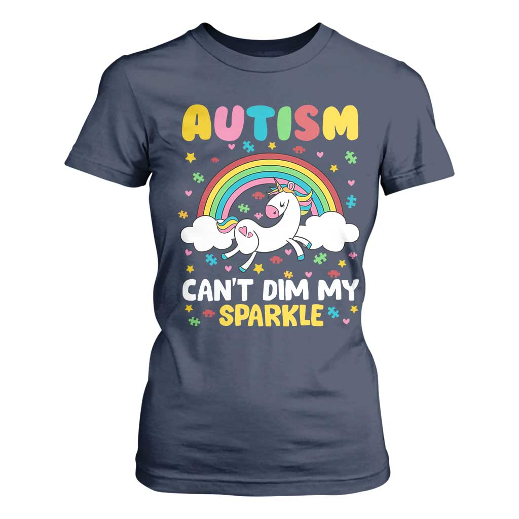 Funny Autism Can't Dim My Sparkle T Shirt For Women Autism Support Unicorn Rainbow