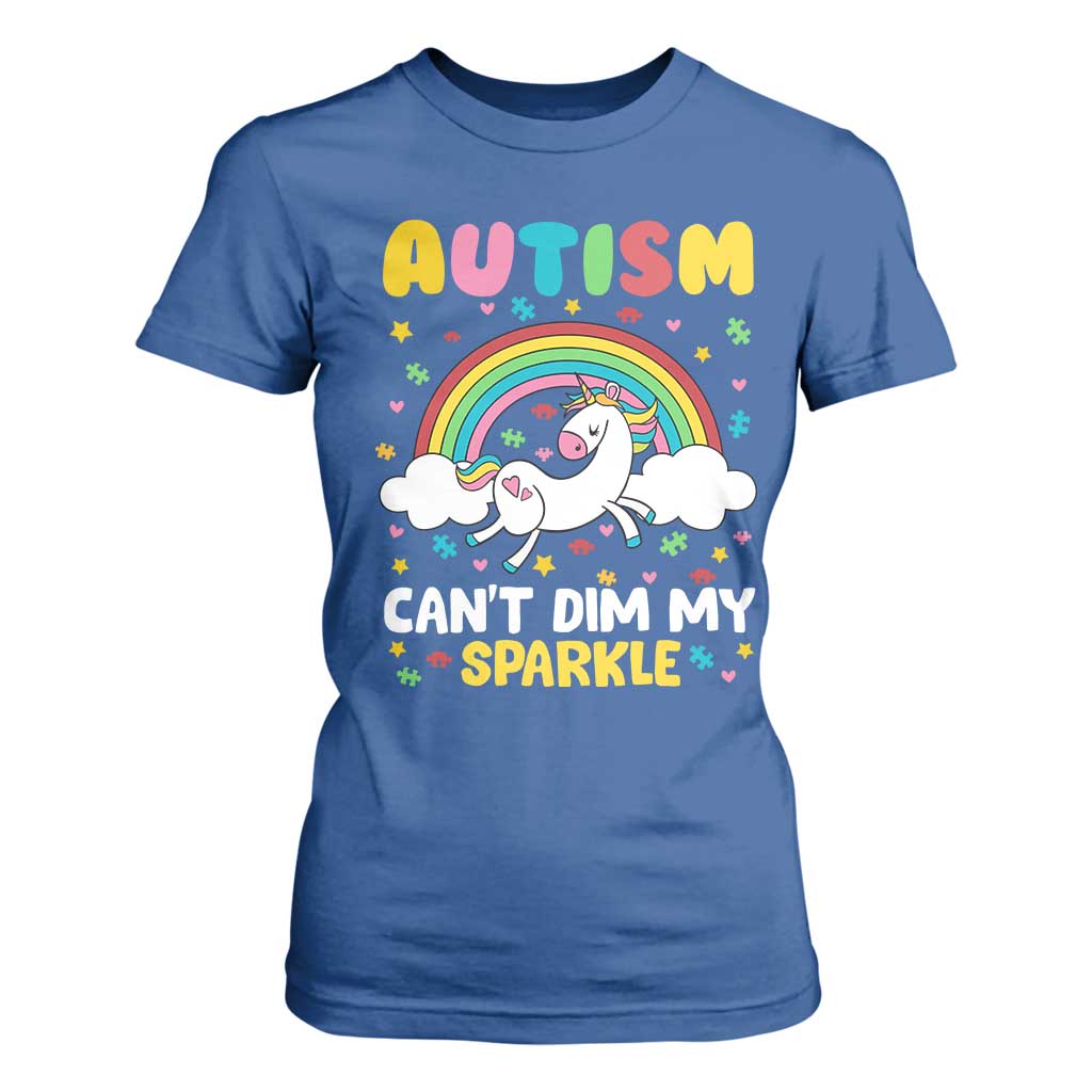 Funny Autism Can't Dim My Sparkle T Shirt For Women Autism Support Unicorn Rainbow