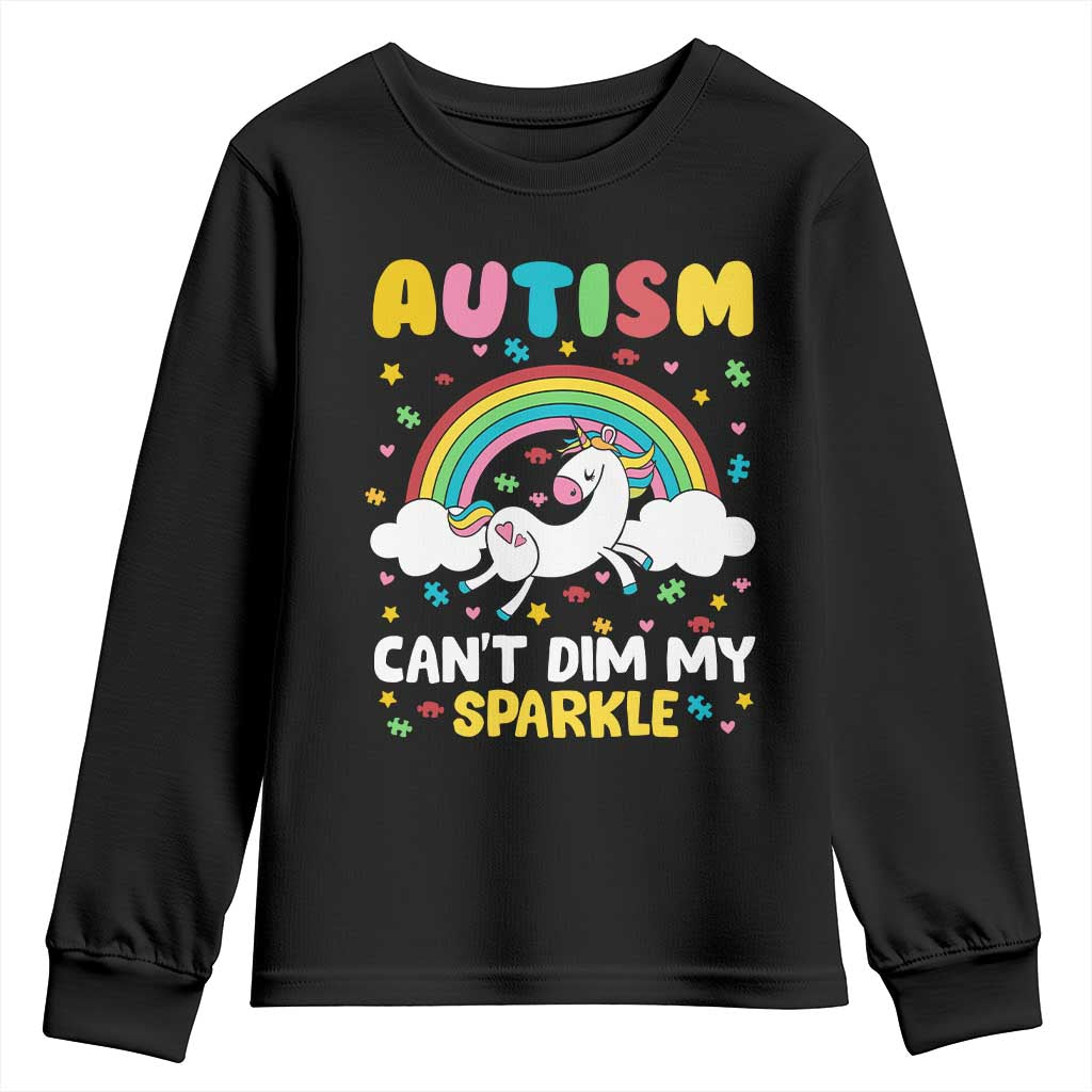 Funny Autism Can't Dim My Sparkle Youth Sweatshirt Autism Support Unicorn Rainbow