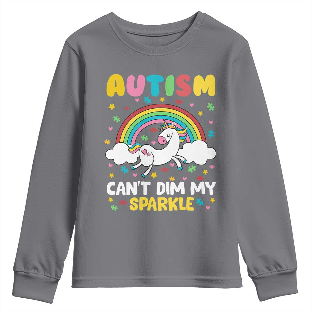 Funny Autism Can't Dim My Sparkle Youth Sweatshirt Autism Support Unicorn Rainbow