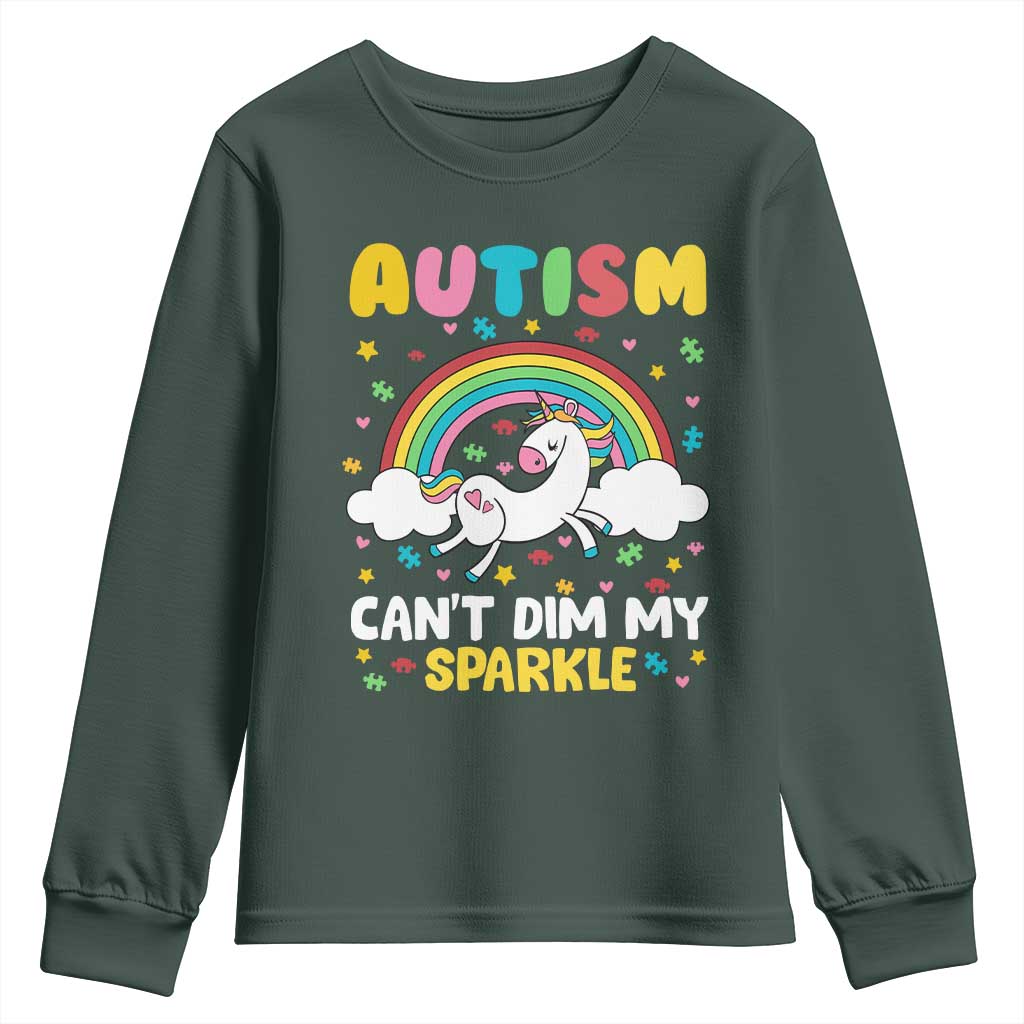 Funny Autism Can't Dim My Sparkle Youth Sweatshirt Autism Support Unicorn Rainbow