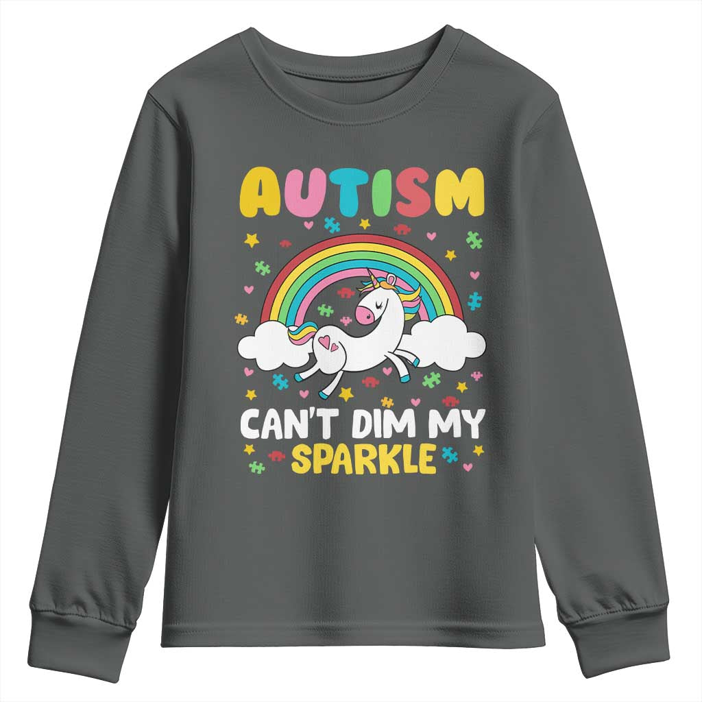 Funny Autism Can't Dim My Sparkle Youth Sweatshirt Autism Support Unicorn Rainbow