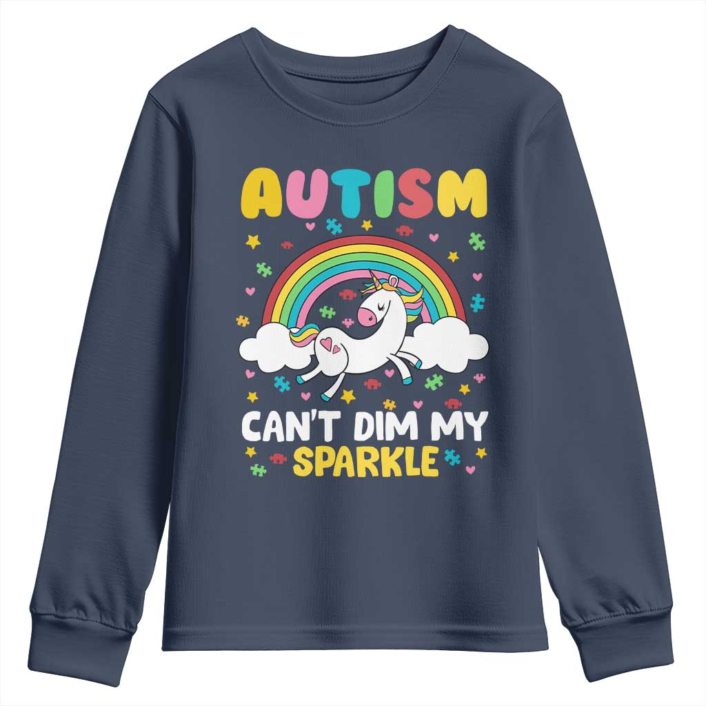 Funny Autism Can't Dim My Sparkle Youth Sweatshirt Autism Support Unicorn Rainbow