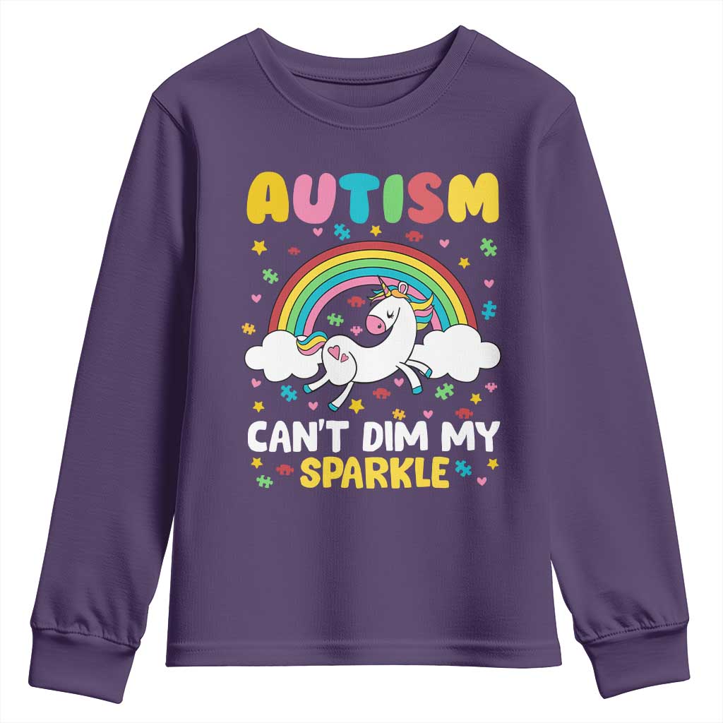 Funny Autism Can't Dim My Sparkle Youth Sweatshirt Autism Support Unicorn Rainbow