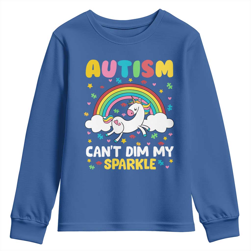 Funny Autism Can't Dim My Sparkle Youth Sweatshirt Autism Support Unicorn Rainbow