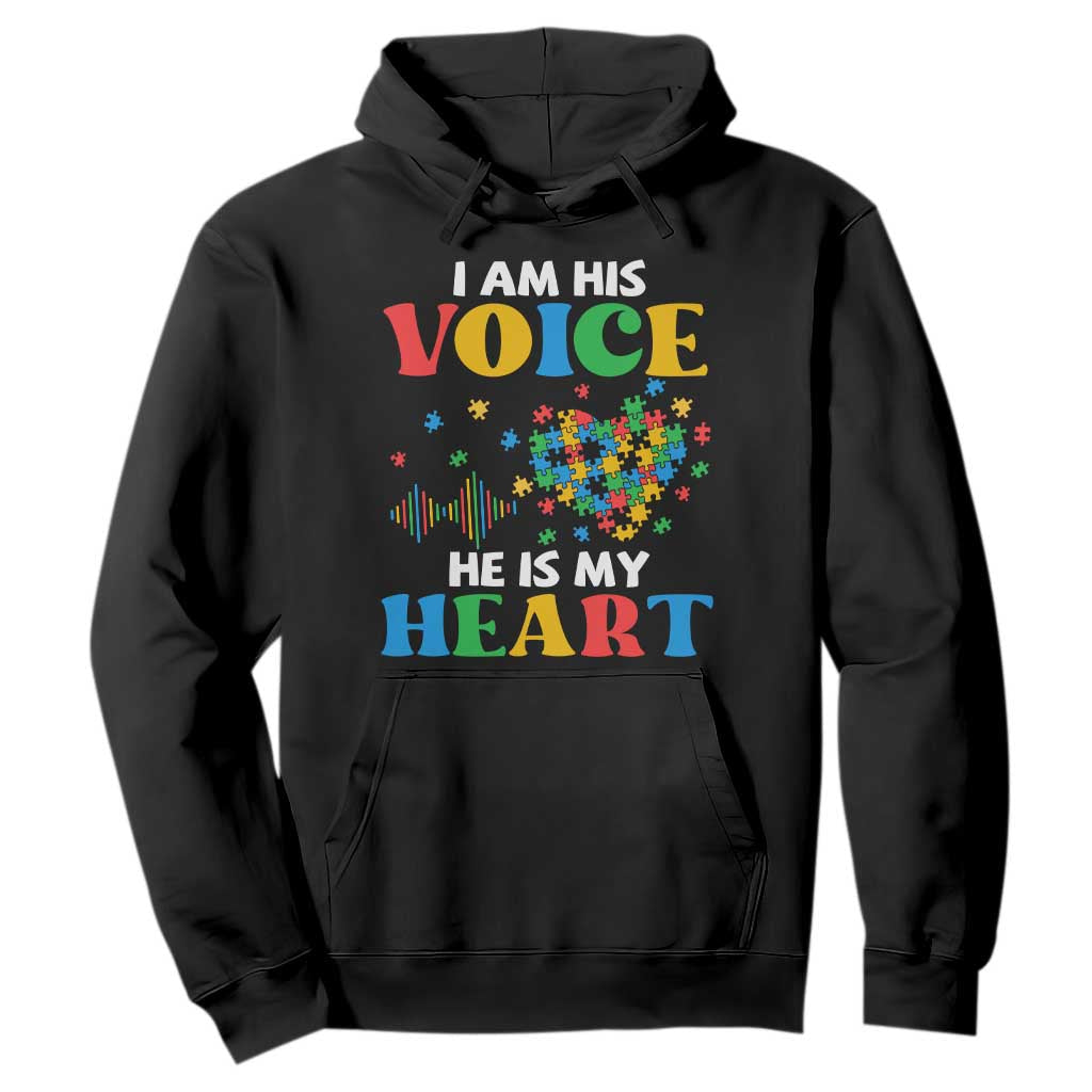 I Am His Voice He Is My Heart Hoodie Autism Support Puzzle Piece