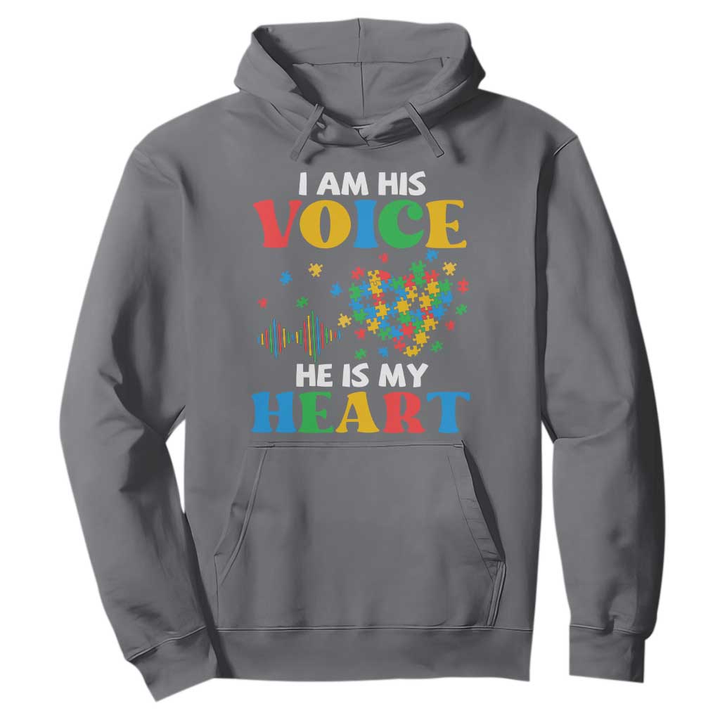 I Am His Voice He Is My Heart Hoodie Autism Support Puzzle Piece