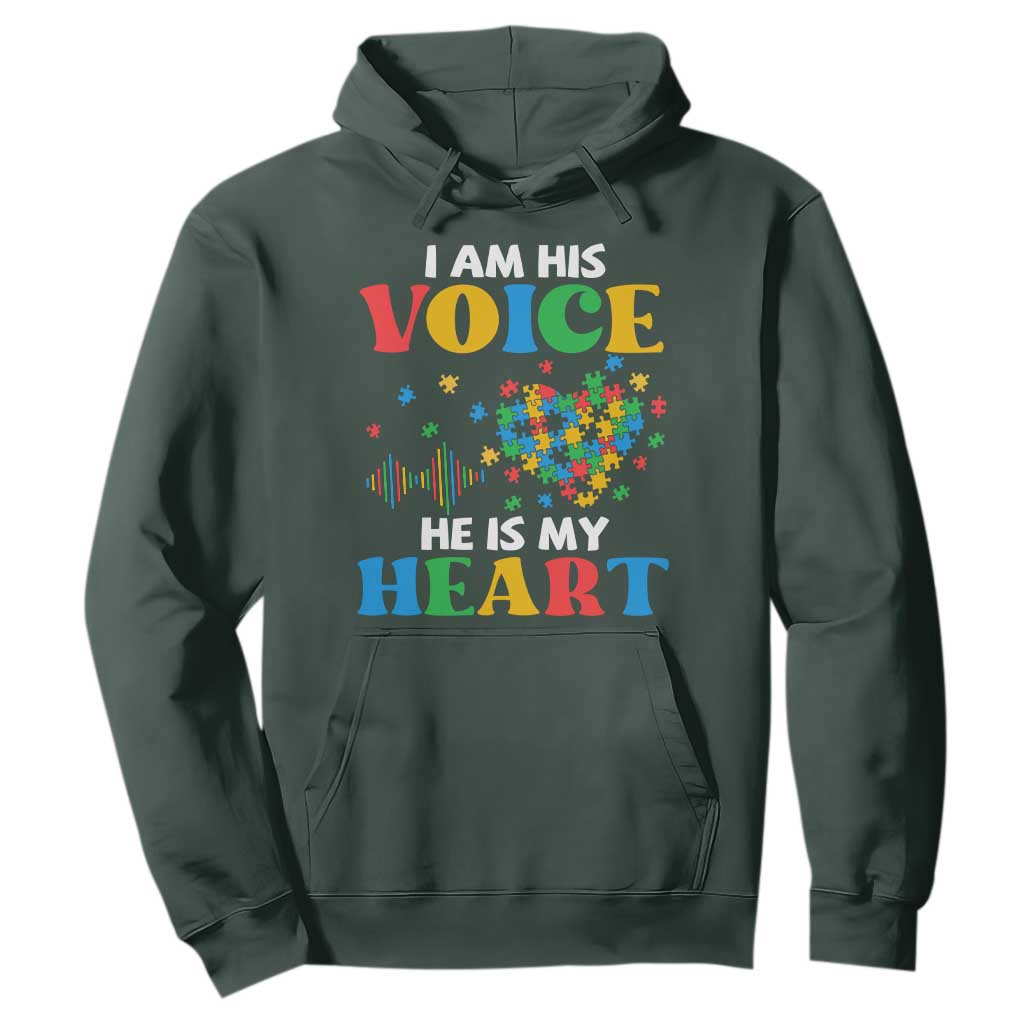 I Am His Voice He Is My Heart Hoodie Autism Support Puzzle Piece