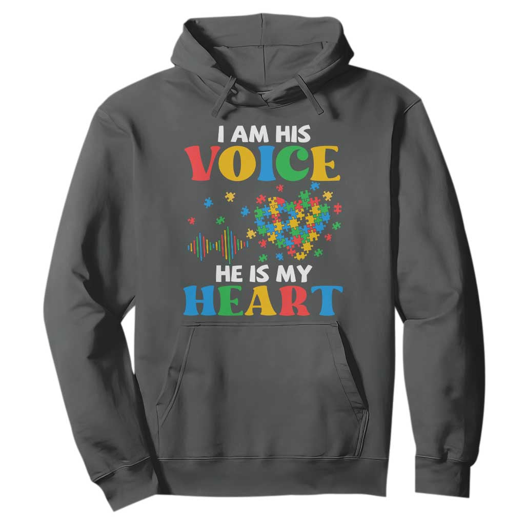 I Am His Voice He Is My Heart Hoodie Autism Support Puzzle Piece