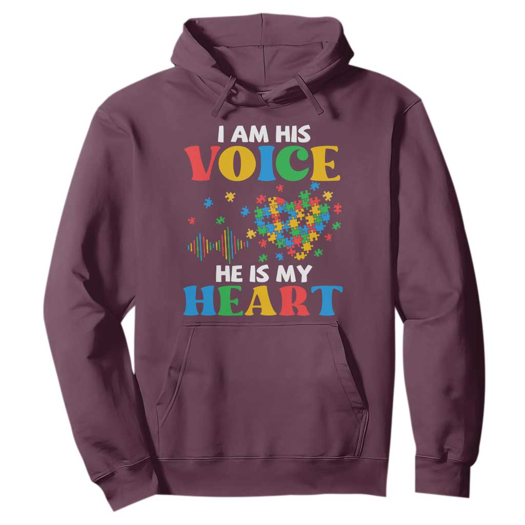 I Am His Voice He Is My Heart Hoodie Autism Support Puzzle Piece