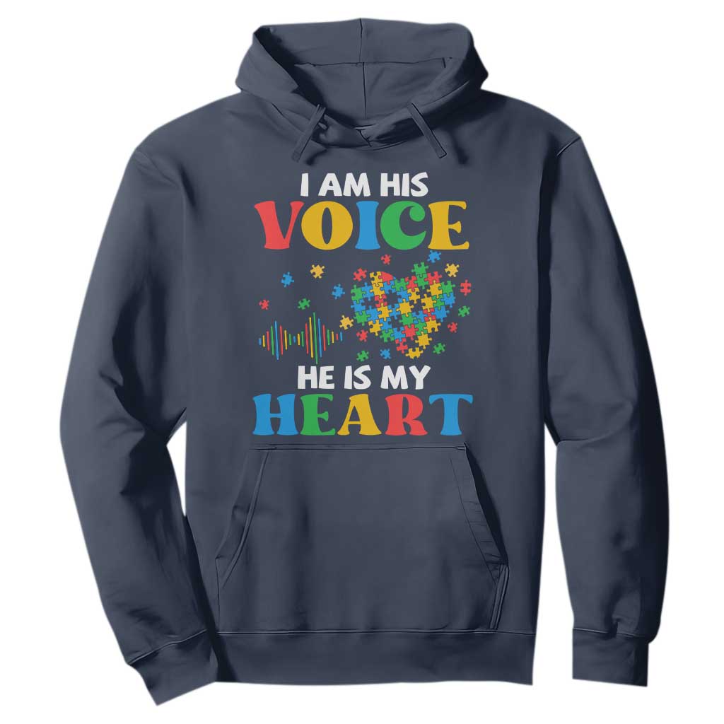 I Am His Voice He Is My Heart Hoodie Autism Support Puzzle Piece