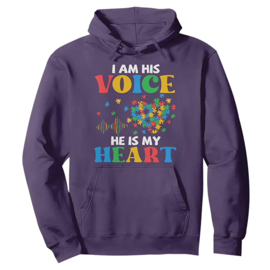 I Am His Voice He Is My Heart Hoodie Autism Support Puzzle Piece