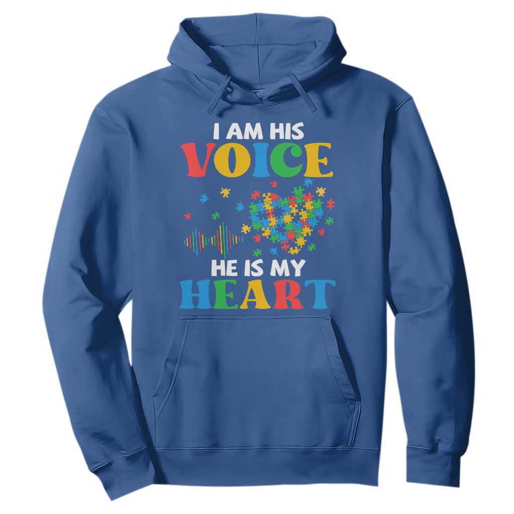 I Am His Voice He Is My Heart Hoodie Autism Support Puzzle Piece