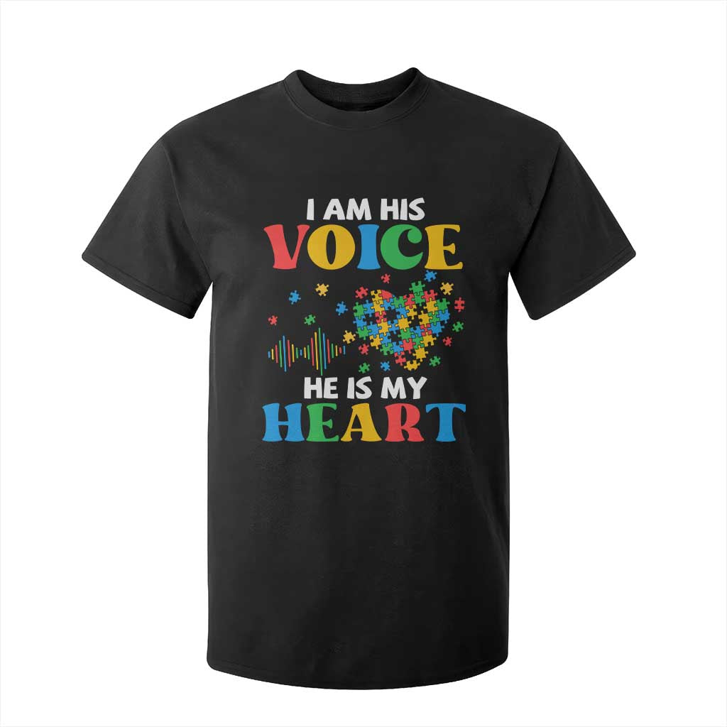 I Am His Voice He Is My Heart T Shirt For Kid Autism Support Puzzle Piece