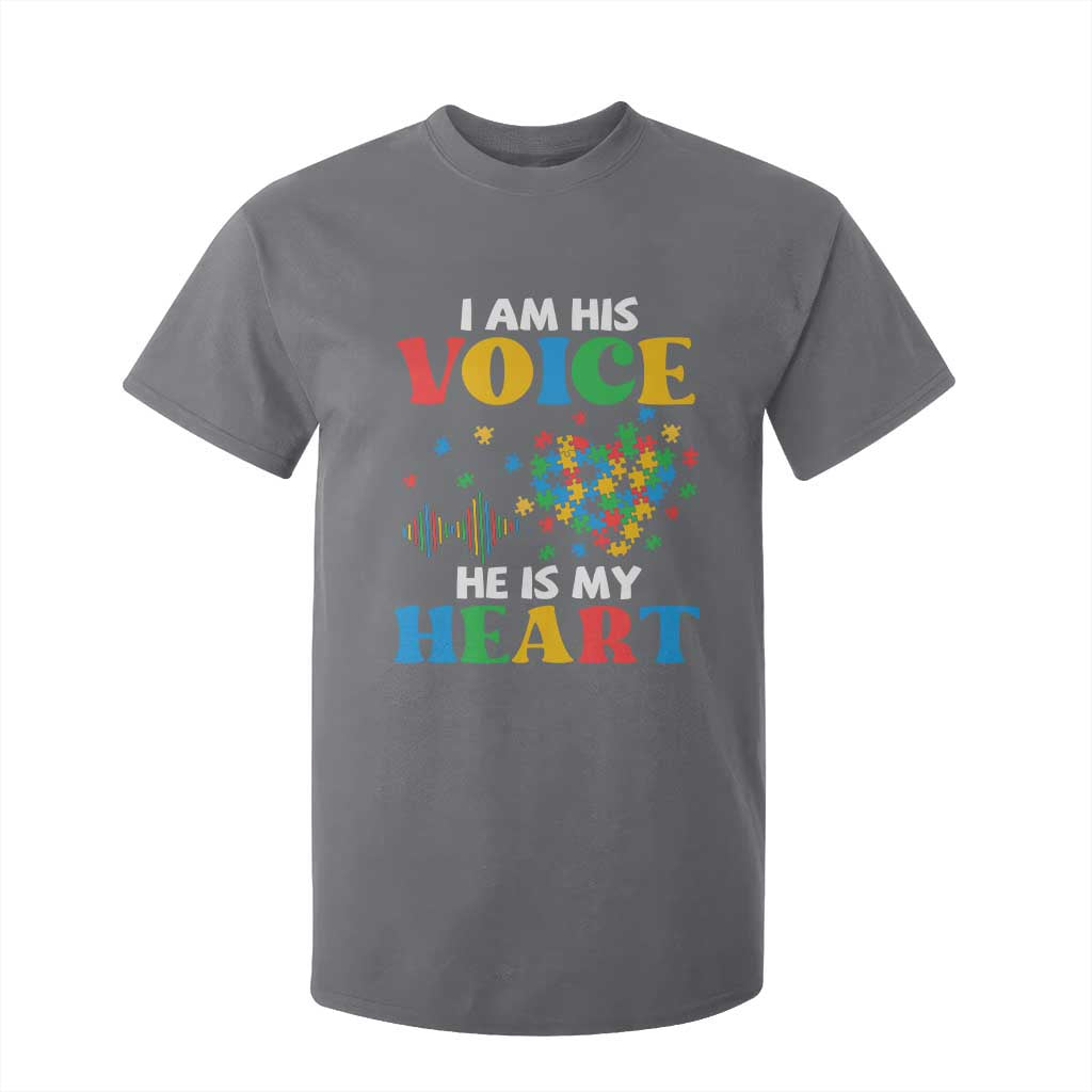 I Am His Voice He Is My Heart T Shirt For Kid Autism Support Puzzle Piece