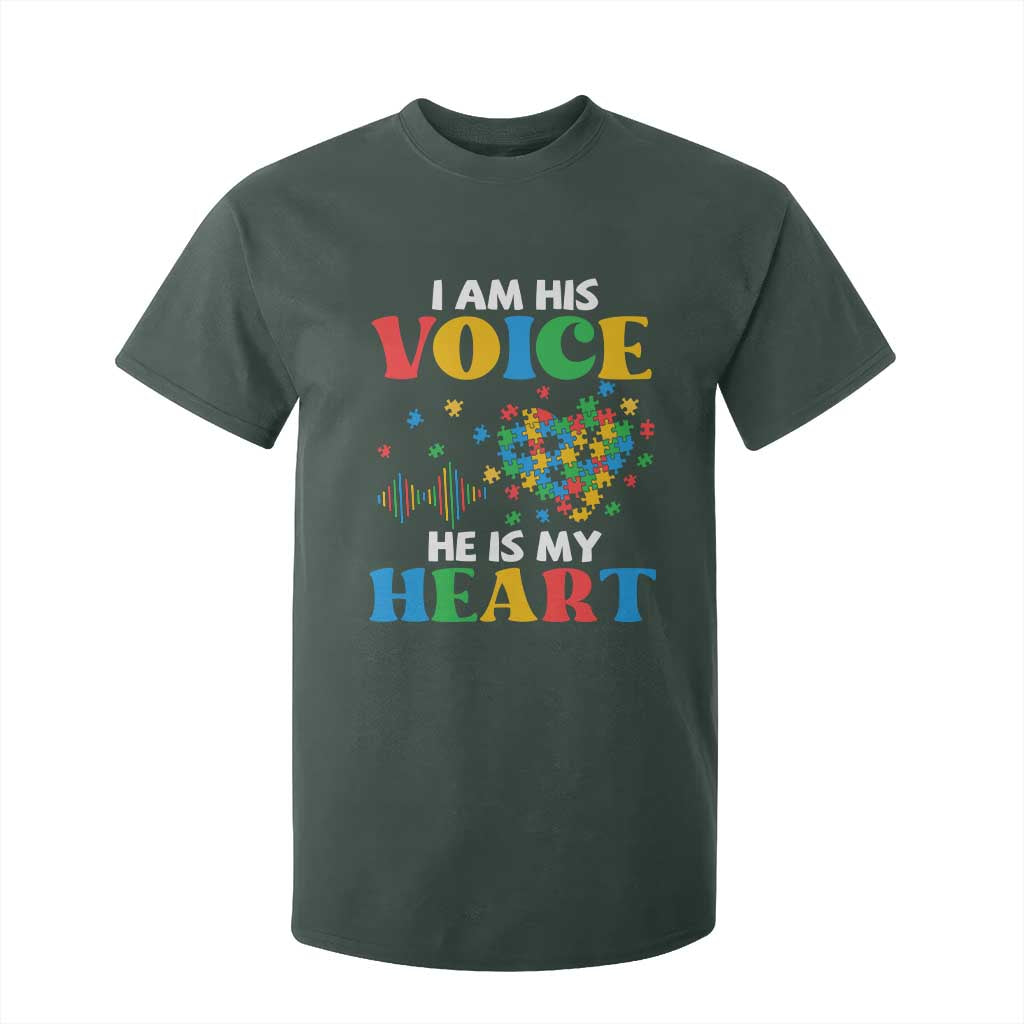 I Am His Voice He Is My Heart T Shirt For Kid Autism Support Puzzle Piece