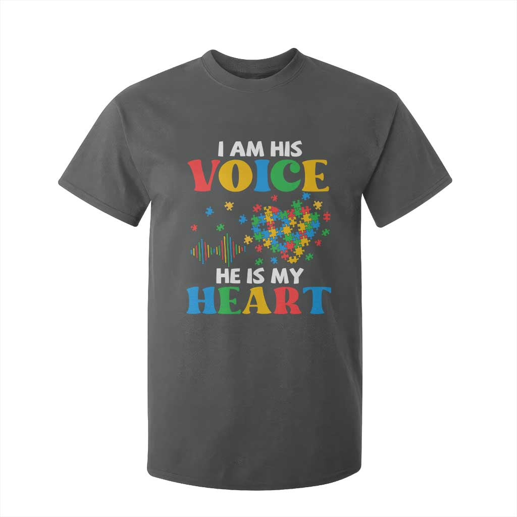 I Am His Voice He Is My Heart T Shirt For Kid Autism Support Puzzle Piece