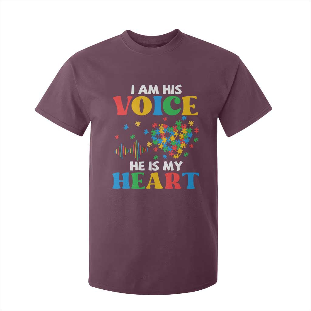 I Am His Voice He Is My Heart T Shirt For Kid Autism Support Puzzle Piece