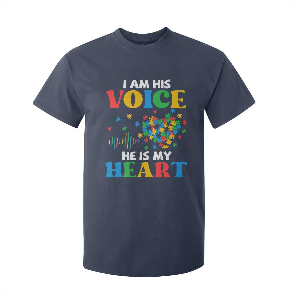 I Am His Voice He Is My Heart T Shirt For Kid Autism Support Puzzle Piece
