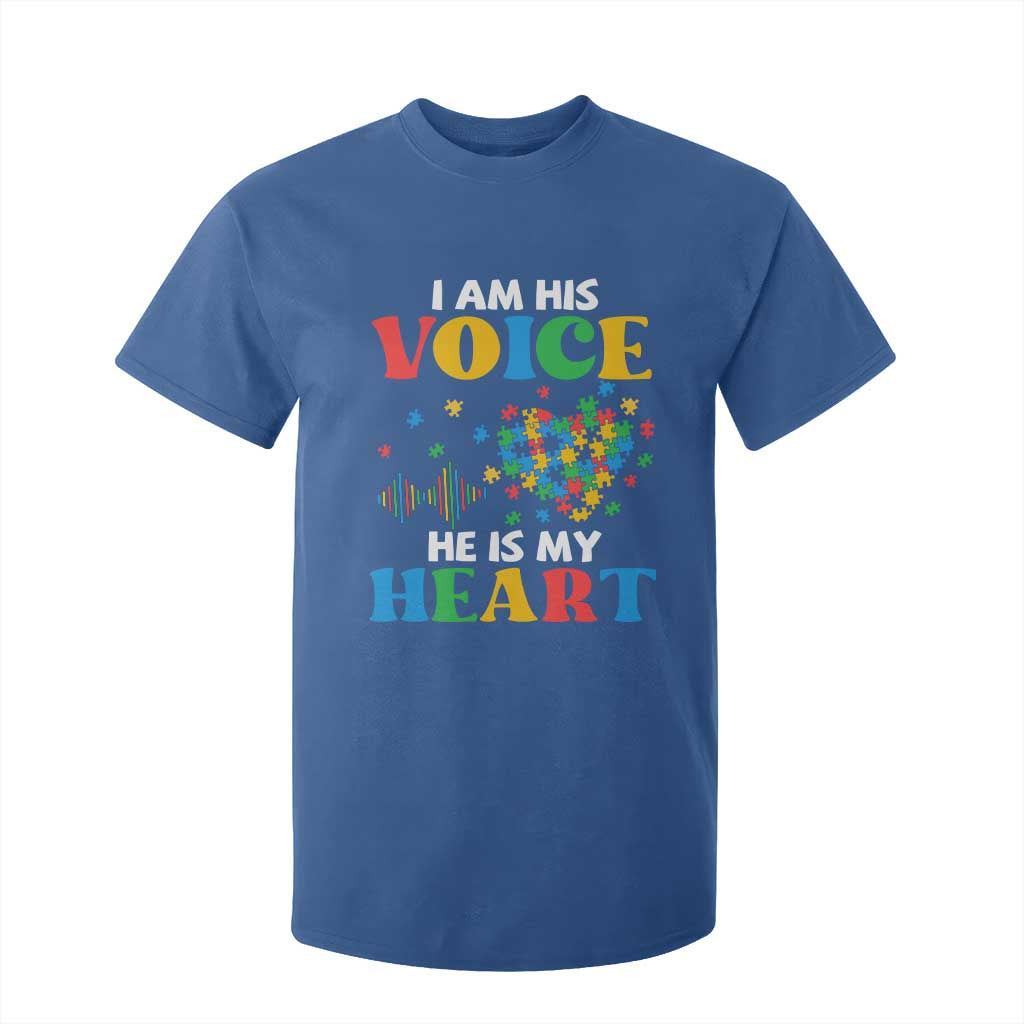 I Am His Voice He Is My Heart T Shirt For Kid Autism Support Puzzle Piece